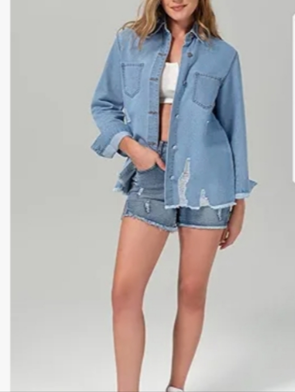 Roswear Light Sky Blue Denim Shirt Jacket NWTSize L - Picture 5 of 8